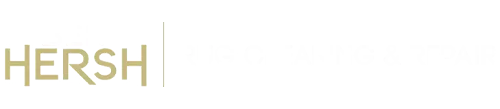 Logo for Ben Hersh Rug Cleaning & Repair, one of the best rug cleaning companies near me. The text BEN HERSH appears in bold, with BEN in a smaller font and HERSH larger and gold-colored. A vertical gold line separates this from the white text RUG CLEANING & REPAIR on a black background.